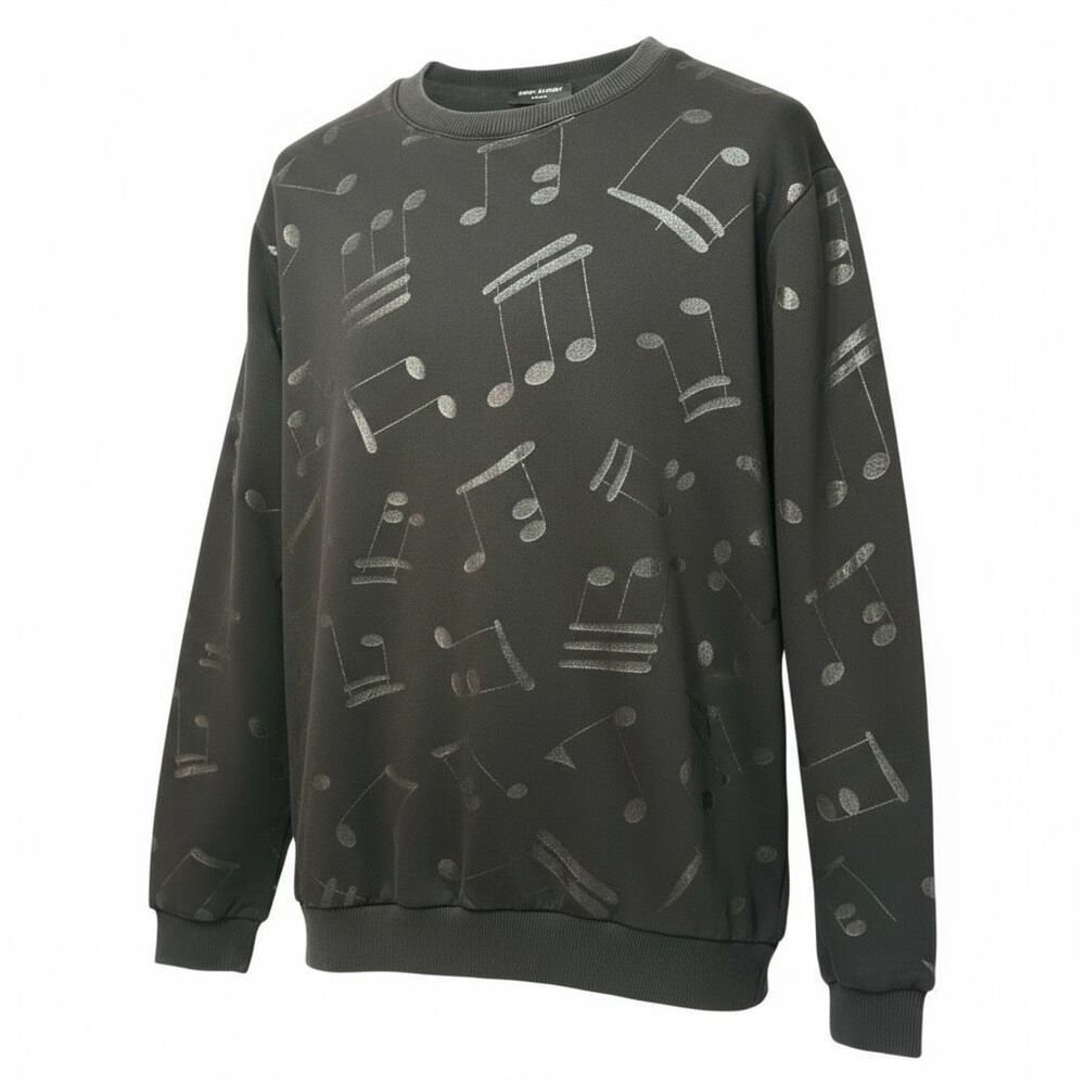 Saint Laurent Paris Iconic Music Note Printed Rare Crewneck Sweatshirt Womens XL